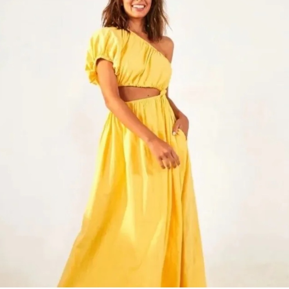 Farm Rio One Shoulder Yellow Dress sz M